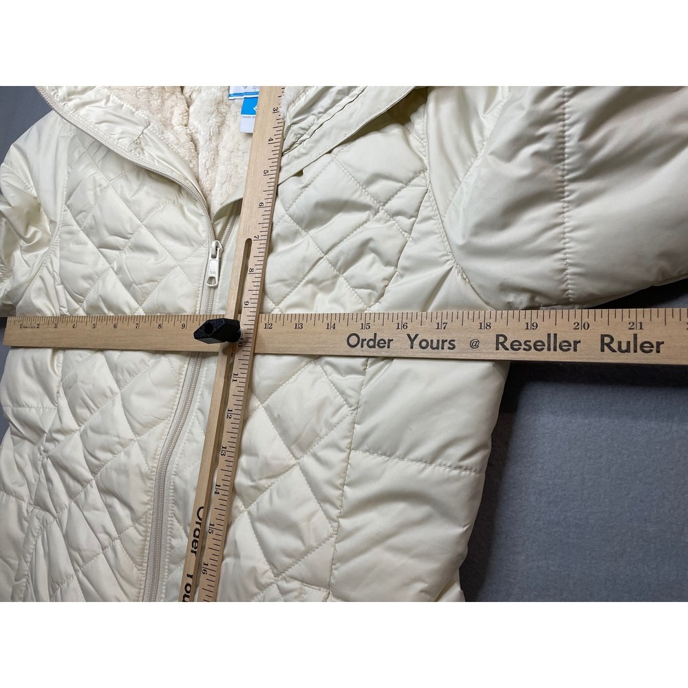 Columbia Women Off White Quilted Hooded Fleece Lined Puffer Jacket Coat Small - Picture 8 of 12